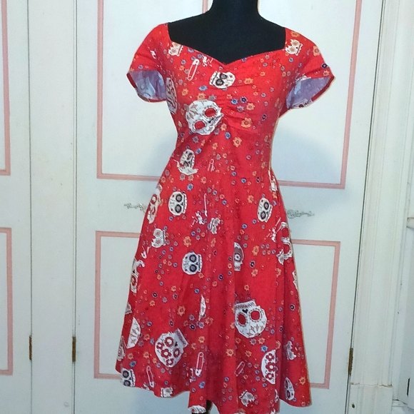 Sugar Skull Fit and Flare Midi Dress - Picture 2 of 4